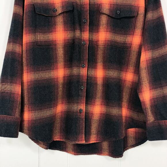 Old Navy Boyfriend Shirt Flannel Swiftie Evermore Size Medium Orange Black Plaid - Picture 3 of 16